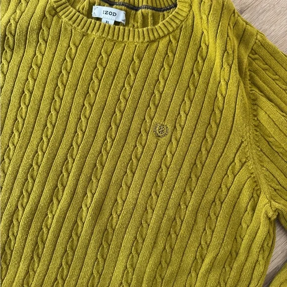 Izod Green Crew Neck Sweater Cable Knit Size XL - Picture 3 of 6